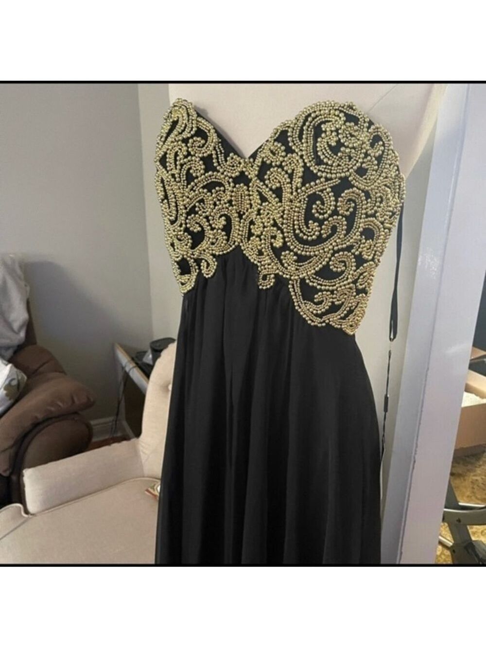 La Femme Black Chiffon Dress Good Beads - Picture 2 of 6
